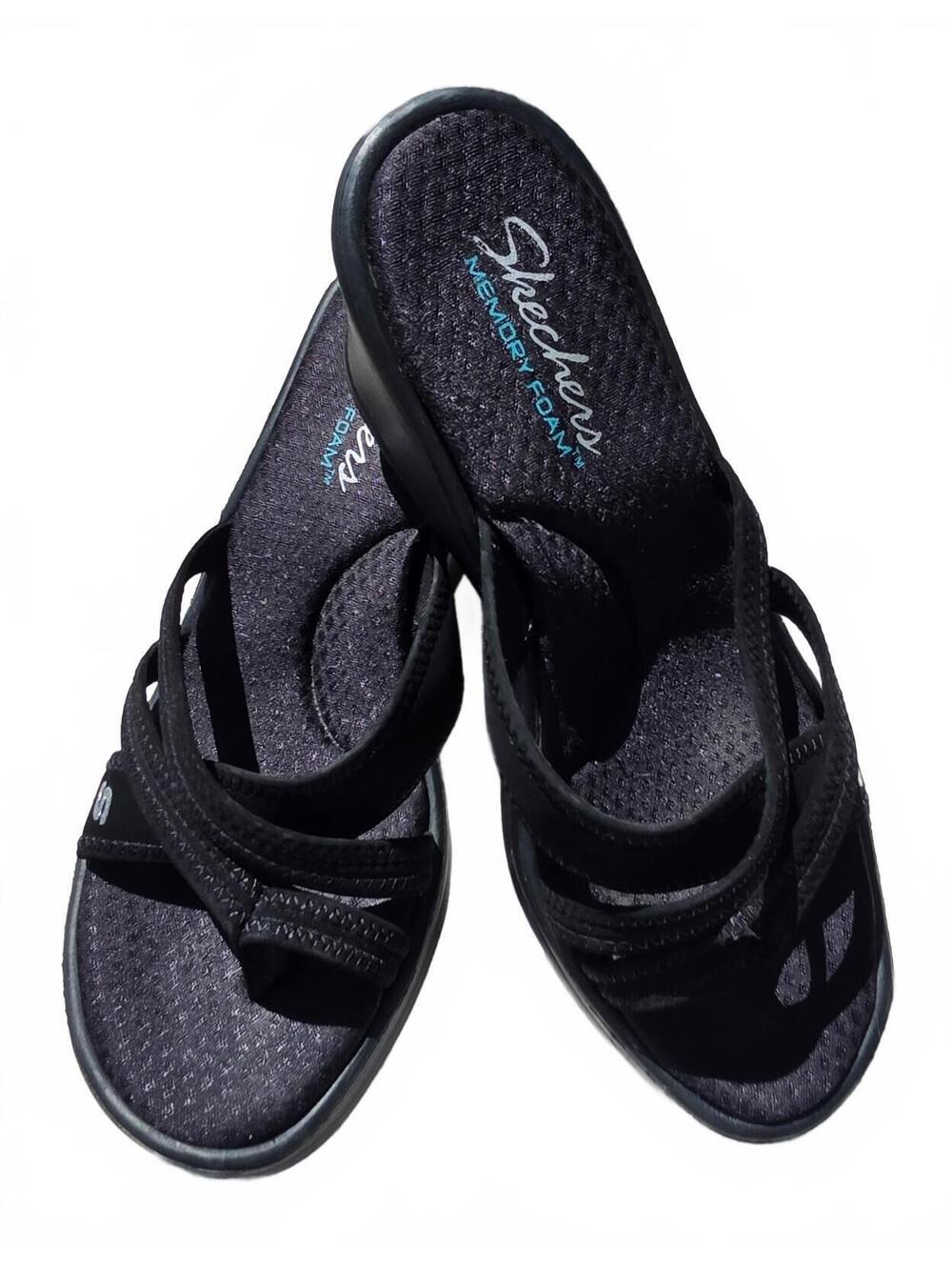 Skechers Women's Black Memory Foam Wedge Sandals Size 9
